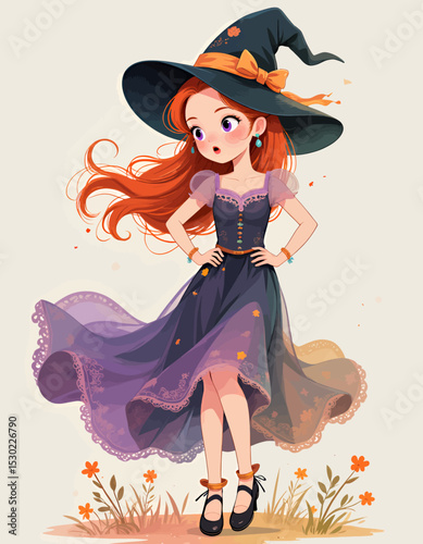 Whimsical Witch Girl in Autumn Field
