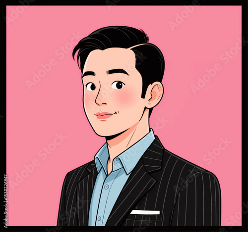 Young Man in Business Attire, Professional Style, Pink Background