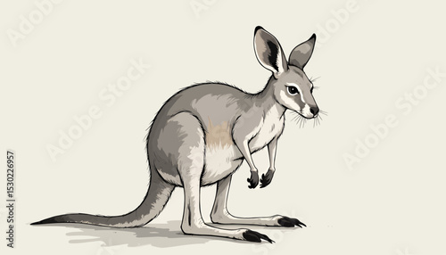Young Kangaroo in Desert, Morning Light, Minimalistic Style