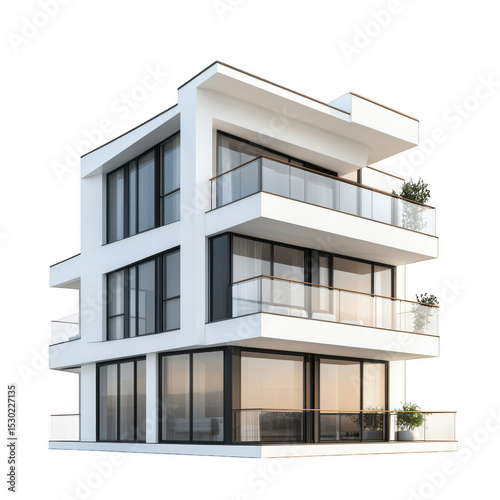 Modern three story house isolated on transparent background