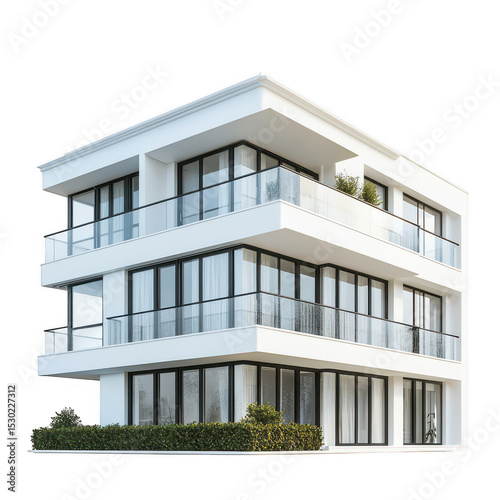 Modern white apartment building isolated on transparent background