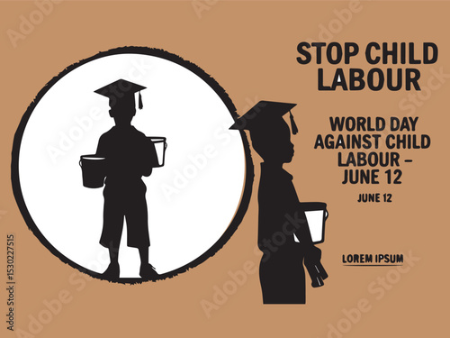 World Day Against Child Labour: A Global Call to Action for the Protection of Childhood. Flat style vector illustration concept of stop child exploitation campaign for poster and banner. 