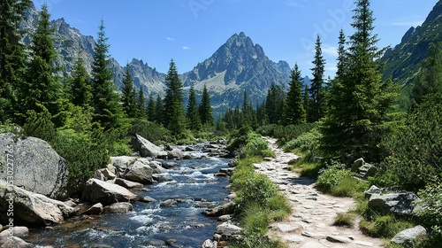 Wallpaper Mural Mountain stream flowing through a lush valley. Torontodigital.ca