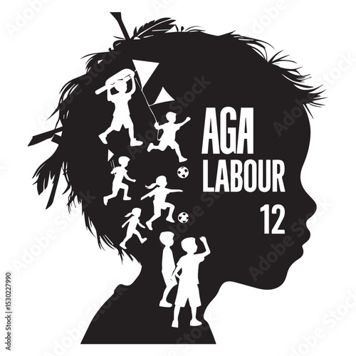 World Day Against Child Labour: A Global Call to Action for the Protection of Childhood. Flat style vector illustration concept of stop child exploitation campaign for poster and banner. 