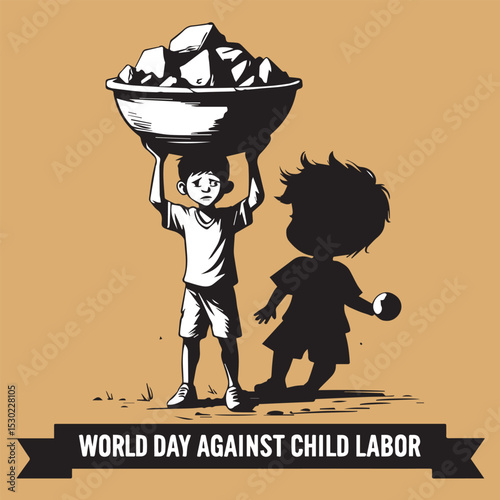 World Day Against Child Labour: A Global Call to Action for the Protection of Childhood. Flat style vector illustration concept of stop child exploitation campaign for poster and banner. 