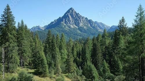 Wallpaper Mural Lush mountain forest with a majestic peak in the background. Torontodigital.ca