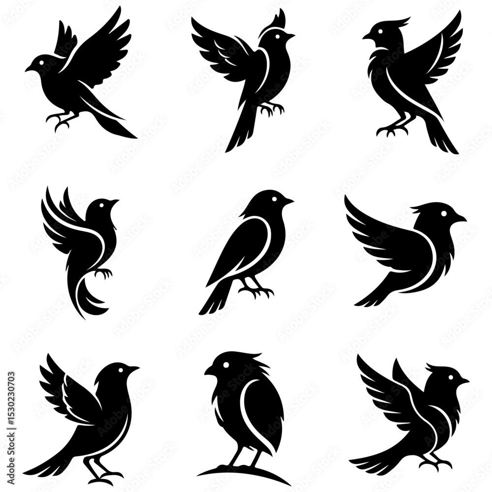 Fototapeta premium set of birds editable high quality design with a geometric artistic silhouette style