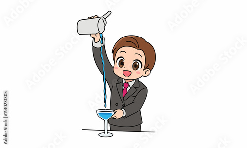 cute bartender makes a cocktail cartoon illustration