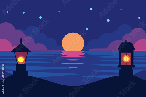 night landscape with a house