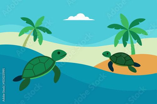 tropical island with palm trees and sea