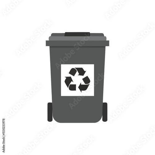 black trash can with recycle symbol
