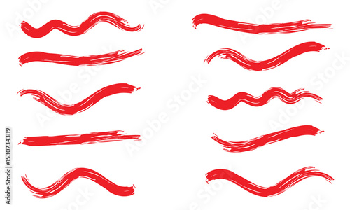 Collection of hand drawn red grunge brushes. Vector Grunge Brushes. Dirty Artistic Design Elements. Creative Design Elements. White background. Distress Frame, Logo, Banner, Wallpaper.  EPS 10 .