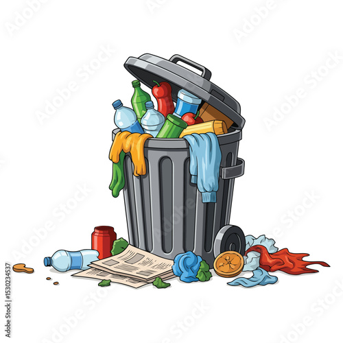 reduce waste, refuse management, sanitation issues, waste reduction, household waste, environmental awareness, public health, trash bin, disorganized, environmental impact, clutter, untidy, trash can,
