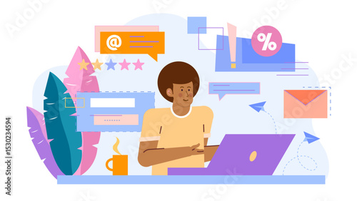 Person working on a laptop with a cup of coffee. Suitable for remote work, studying, productivity, technology, freelance, and coffeerelated concepts.