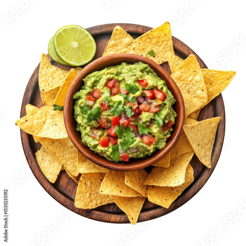 Guacamole with tortilla chips isolated on transparent background
