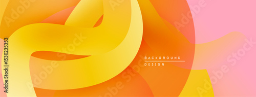 Abstract fluid shapes, vibrant colors blend. Orange, yellow, pink gradients create dynamic visual effect. Modern design element.