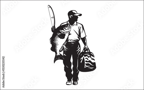 fishing silhouette of a man with a boat