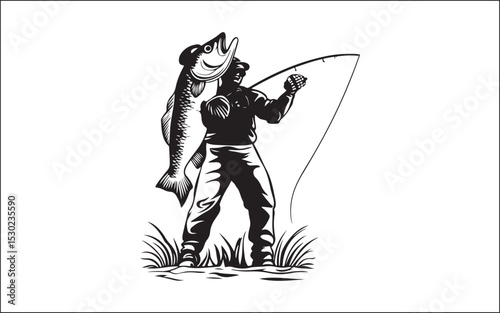 fishing silhouette of a man with a boat