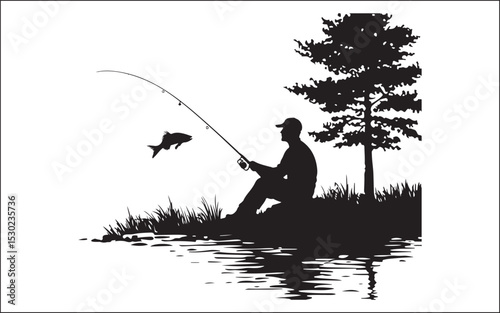 silhouette of a fisherman