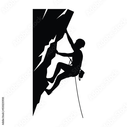 Silhouette of a Rock Climber Scaling a Cliff Face