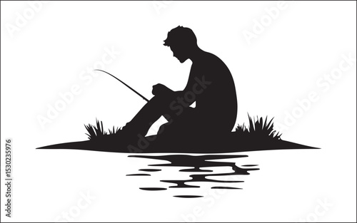 silhouette of a man fishing