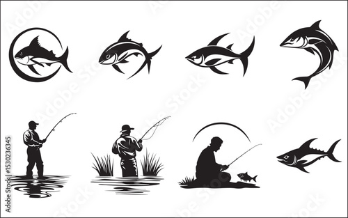 fishing vector illustration of a set of people