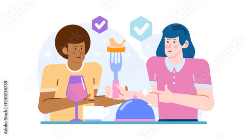 Two people dining together, sharing a meal, conversation, and laughter, perfect for restaurant promotions, food blogs, and social gatherings.