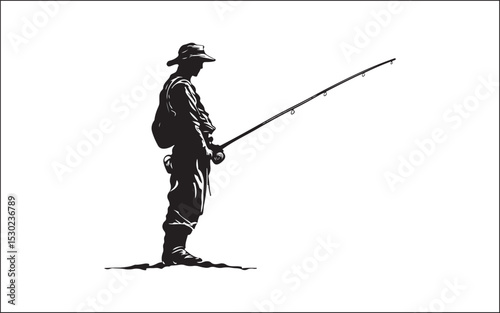 silhouette of a fisherman with fishing rod