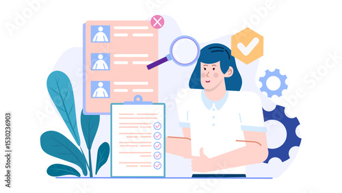 Woman reviewing a checklist, suitable for presentations, business concepts, organization tips, planning, productivity, task management, and goal setting visuals.