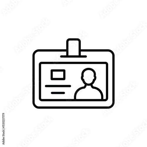 Identification badge icon with photo and information in outline style