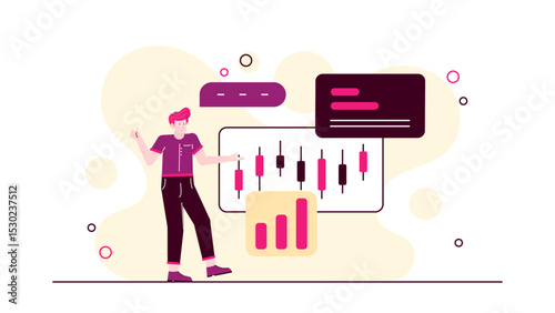 Suitable for business presentations with a focus on finance, data analysis, market reports, or investment strategies. Man provides guidance on financial data.