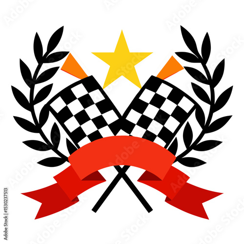 Racing championship emblem with checkered flags
