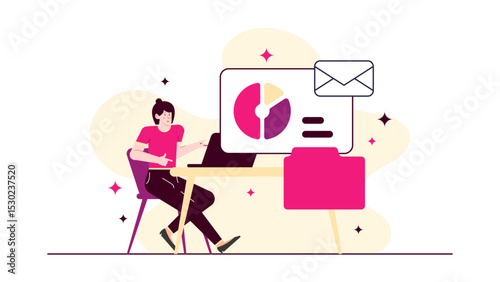 Woman analyzing data on computer screen; ideal for business presentations, financial reports, technology blogs, educational materials, and digital marketing content.