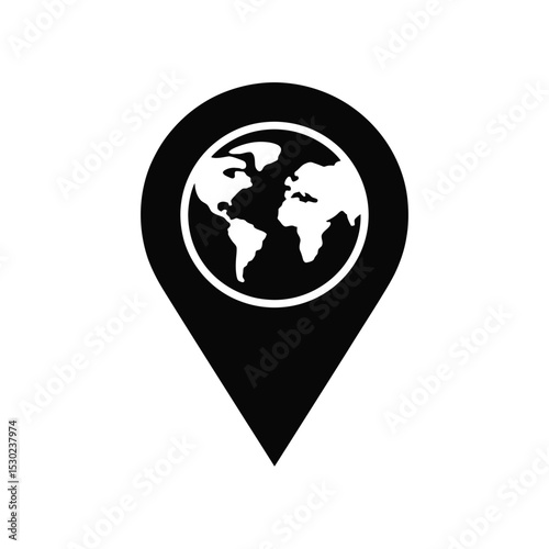 World Location Pin Icon Black and White Illustration