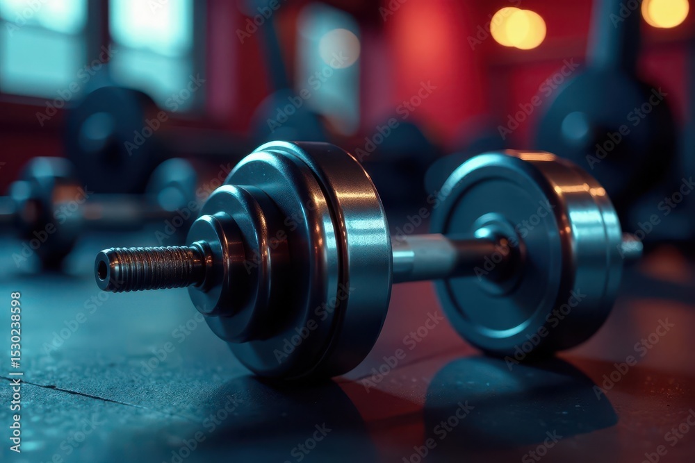 Pair of sleek dumbbells, metallic sheen, gym setting, bodybuilding, lifestyle, steel Pair of sleek dumbbells, metallic sheen, gym setting, bodybuilding, lifestyle, steel