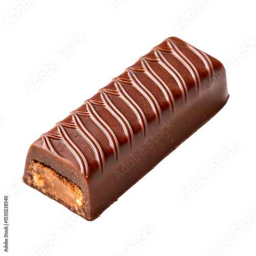 Top view of smooth chocolate candy bar, isolated on white background.
