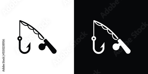 Fishing Pole Icon on Black and White Backgrounds Simple Angling Design