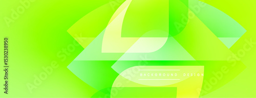 Bright green abstract background. Overlapping shapes create dynamic visual effect. Modern design elements present smooth gradients.
