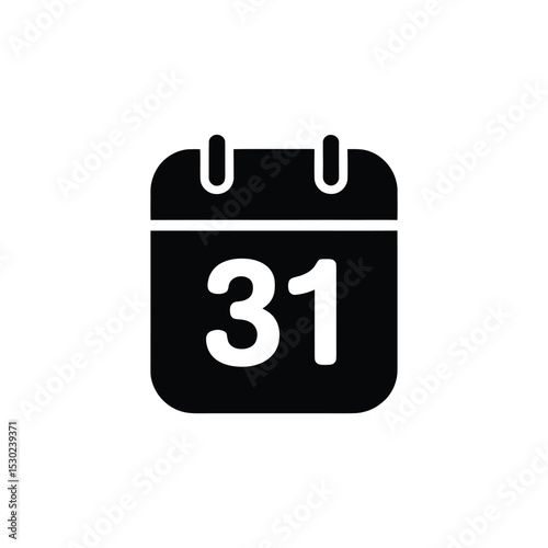 Isolated Black Calendar Icon Displaying the Number 31 on White Background Design