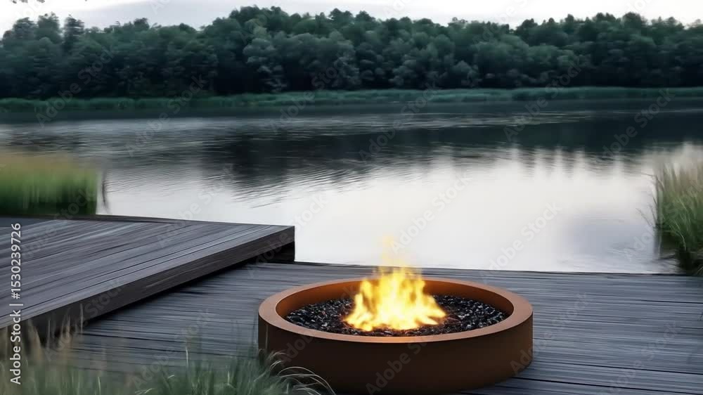 Modern Fire Pit by the Lake at Dusk Modern Fire Pit by the Lake at Dusk