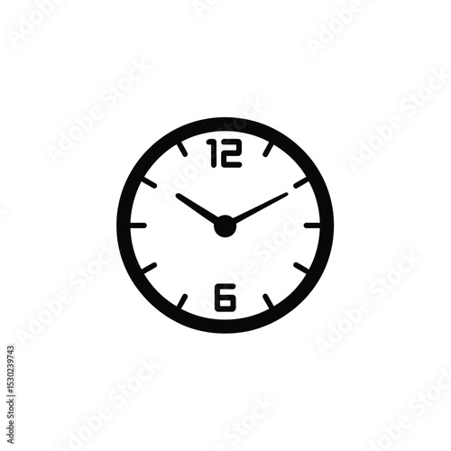 Minimalist Black and White Clock Icon Showing Time, Timepiece with Simple Design