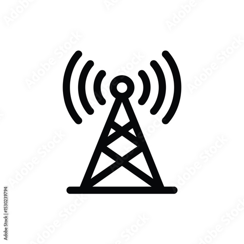 Black and White Wireless Communication Tower Icon Illustration