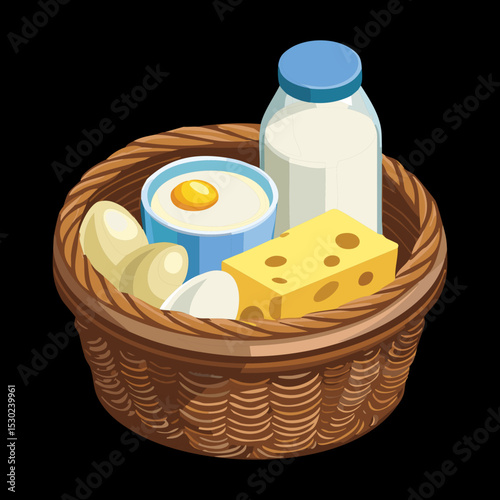 Essential Dairy and Protein Assortment - Vector Illustration