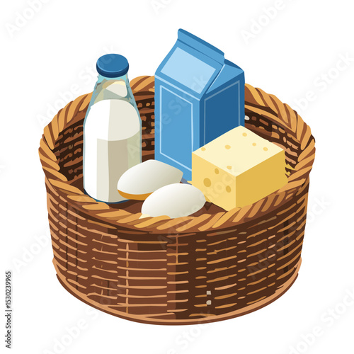 Dairy Products with Butter and Cream - Vector Illustration