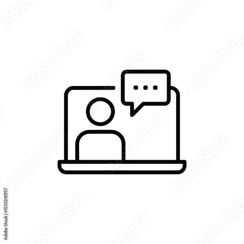 Online Communication Icon Person on Laptop with Speech Bubble