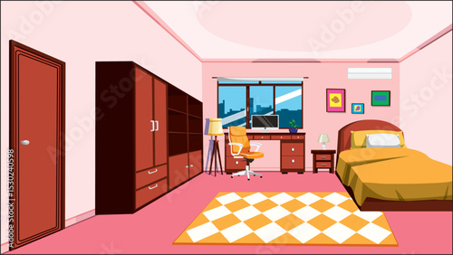 Room Interior Bedroom With Furniture Vector