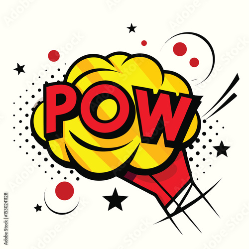 Bold pop art illustration featuring the word pow and comic book elements in a vector style