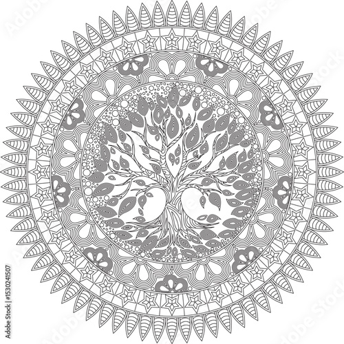 Life Tree Mandala Art Adult Coloring Page