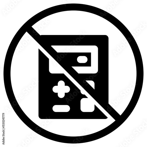 No Calculator Allowed Round Icon with Diagonal Bar Prohibition Symbol