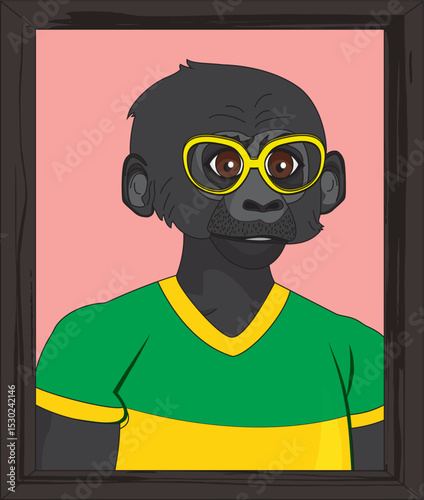 Gorilla Man With Goggles In Photo Frame Vector